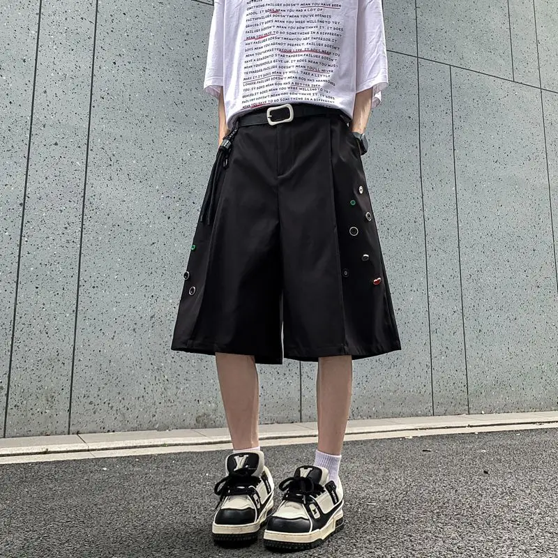 

American Hip Hop Streetwear Black Tailored Knife Shorts Men's Lightweight Breathable Casual Spring Summer 5-Point Pants