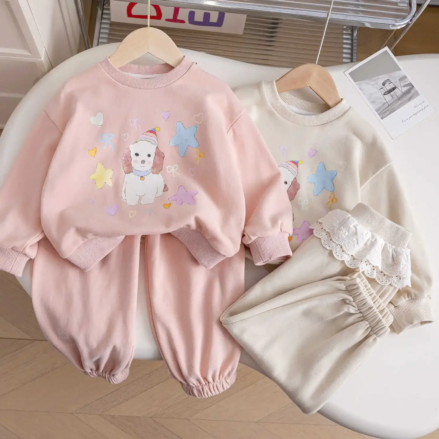 

Baby Girls Clothes Sets Kids Cartoon Sweatshirt+Pant 2pcs Suit 2024 Spring Autumn 1-6Yrs Children's Lace Clothing Fashion