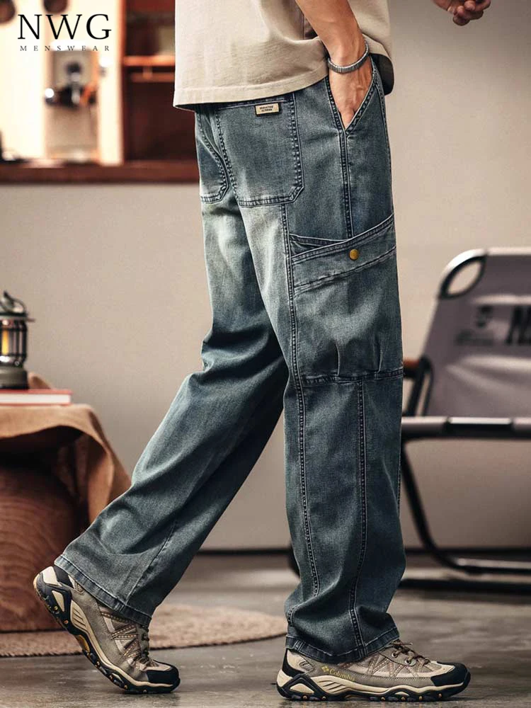 

Мужские джинсы в стиле американского ретро, модные свободные прямые брюки с широкими штанинами, повседневные, осенние, Haome