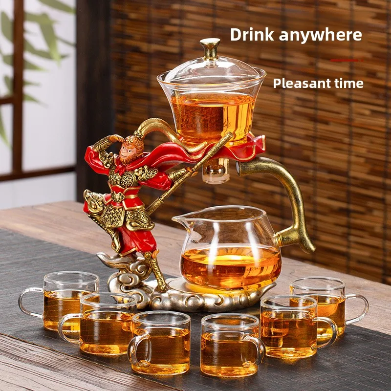 Glass Tea Set Monkey King Design Magnetic Self Brewing Teapot Home Gift