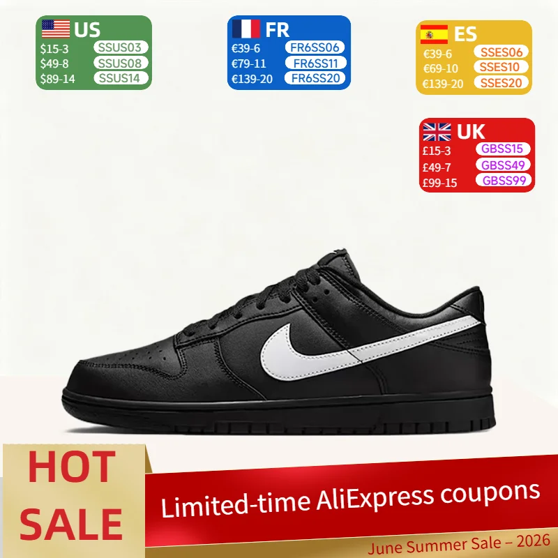Nike Dunk Low-Top Skate Shoes for Men - Black/White Snug fit, soft comfort, durable, lightweight, supportive IO7606-010