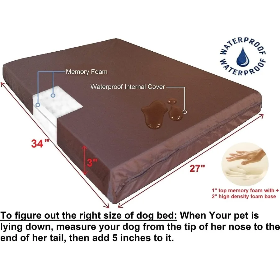 Cama para perros de espuma viscoelástica de gel para mascotas pequeñas a medianas y grandes con cubierta interna impermeable Tela de nailon duradera 1680 en azul Dimensi