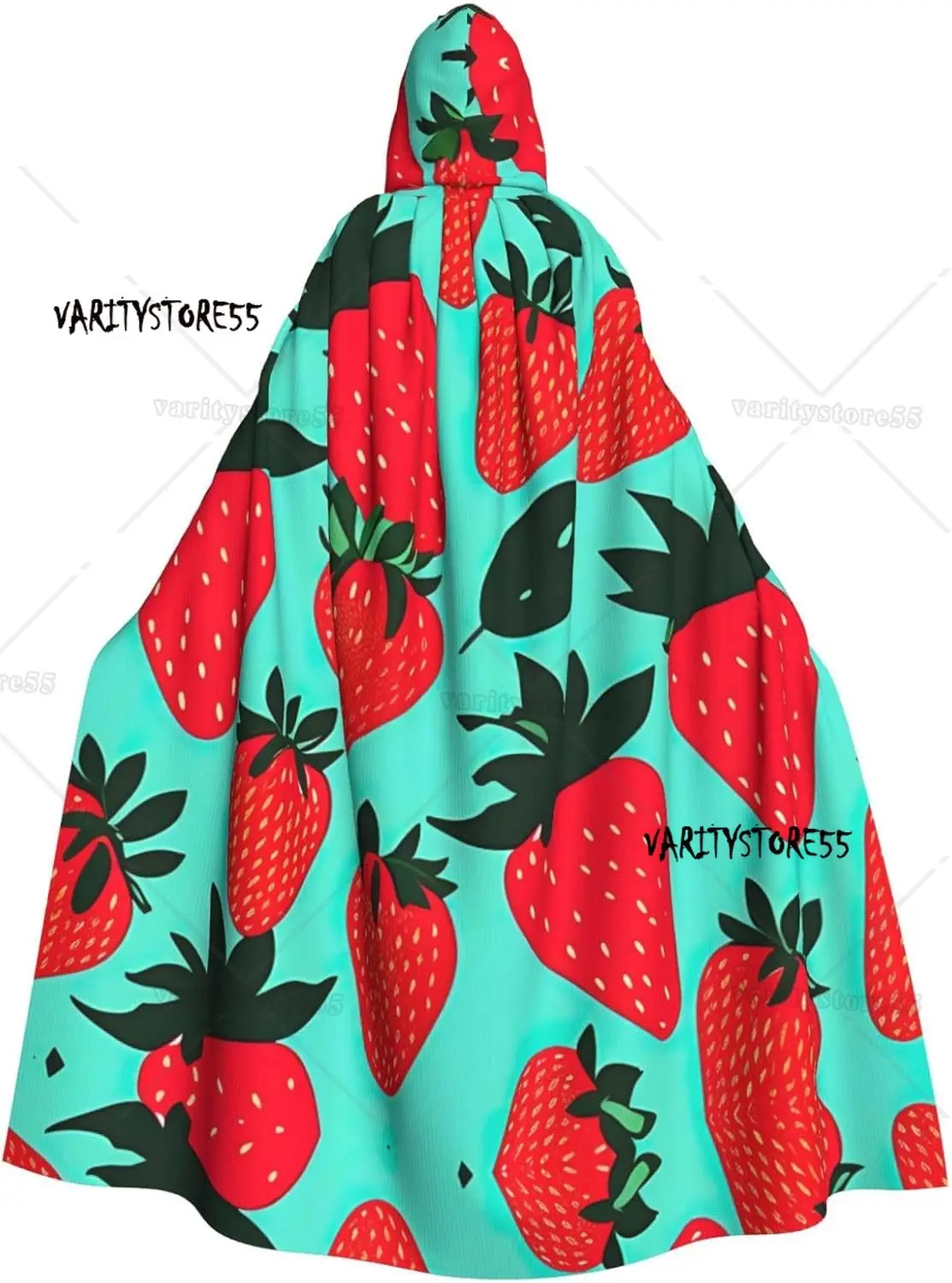 

Cute Strawberry Print Halloween Hooded Cloak Medieval Renaissance Style Costume Unisex Wizard Role Play
