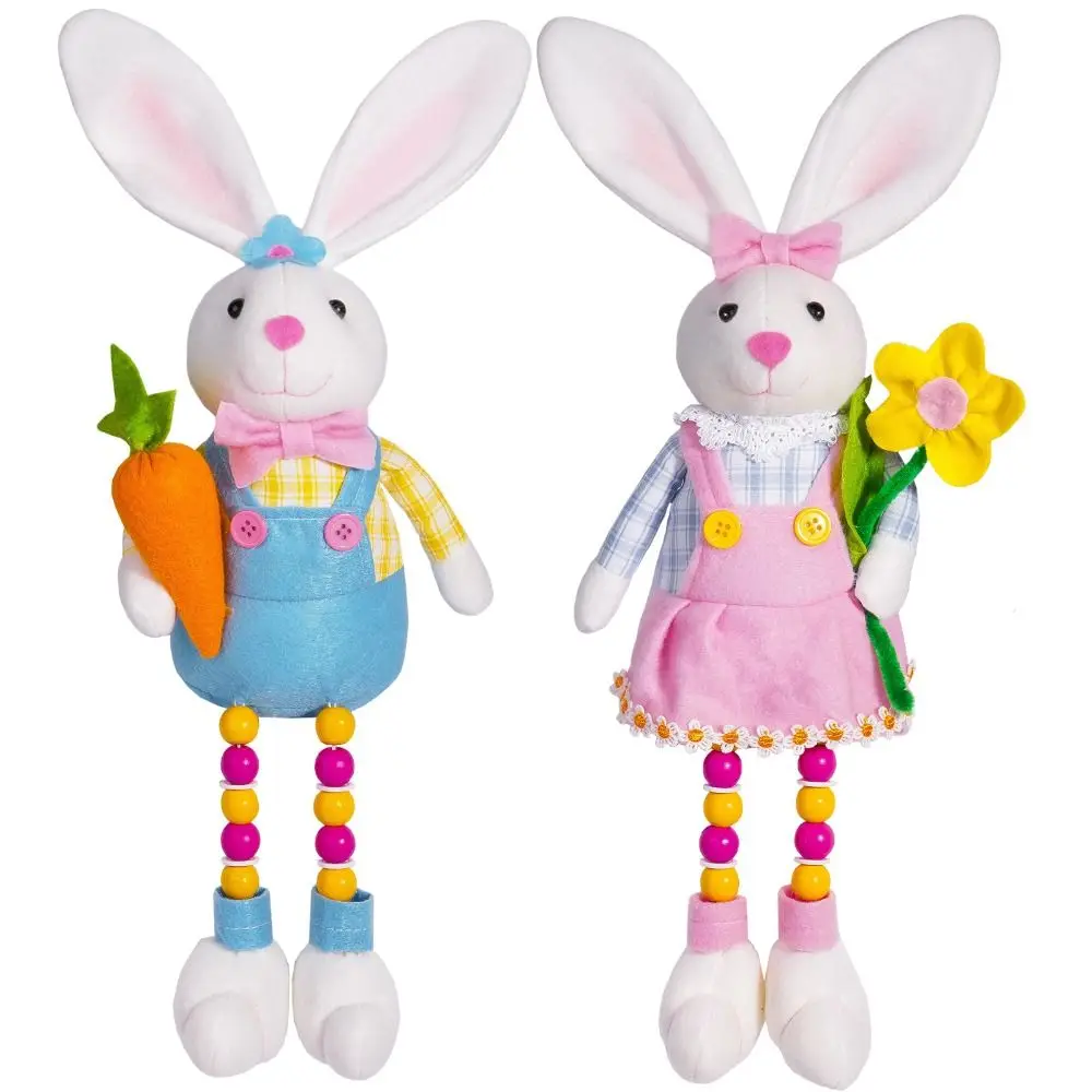 Plush Easter Bunny Sitting Doll Handmade Exquisite Rabbit Holding Radish Doll Cute Happy Easter Decoration Party Favors