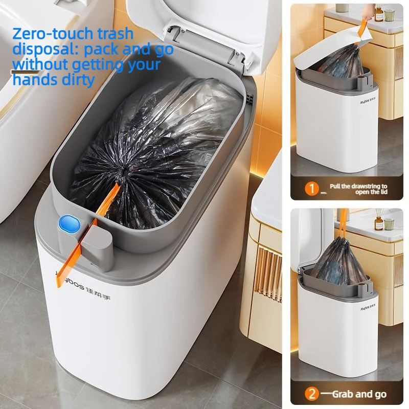 Bathroom Trash Can Hands-Free Automatic Bagging JOYBOS Smart Garbage Bin House With Lid Drawstring Bags Bathroom Toilet Office