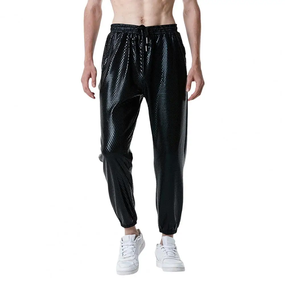 

Men Casual Joggers Retro 70s Disco Men's Pants Elastic Waist Rhombus Bronzing Metallic Ankle Length Club Party Trousers 70s