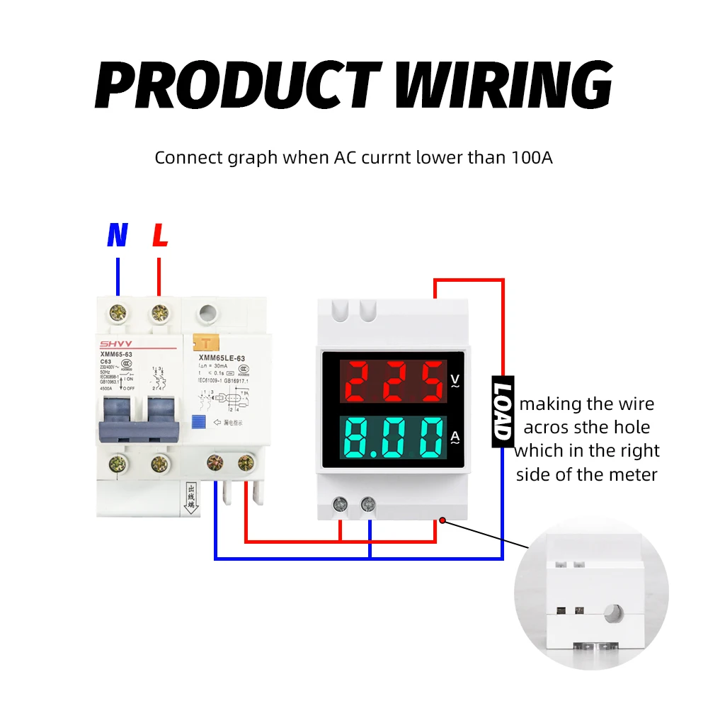 Imagem -05 - Voltímetro Amperímetro Din Rail em ac 50500v 163a Display Led Tensão Display Display Display Atual Alta Definição Uma Alta Precisão