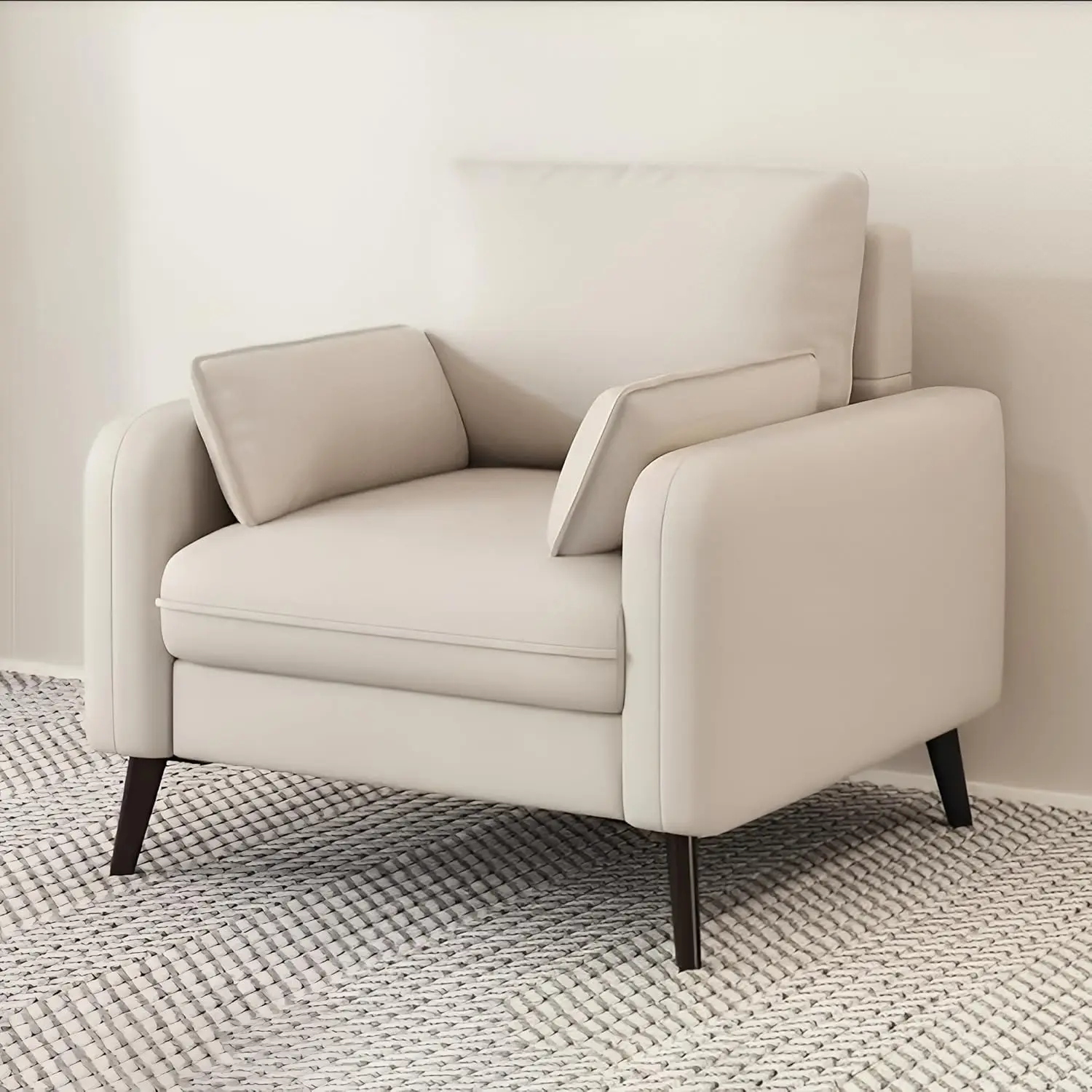 Sofá de oficina y sala de estar de 1 plazas de 70 cm: silla con reposabrazos de cuero suave blanquecino, asiento ancho y cómodo, alta resistencia para la vida