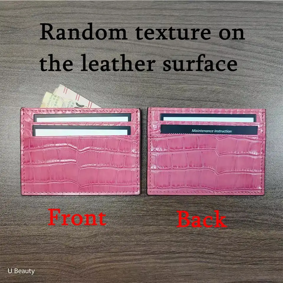 Embossed Crocodile Pattern Genuine Cow Leather Slim 4-Slots Credit Card Holder Fashion Small Leather Card Wallet for Women Men