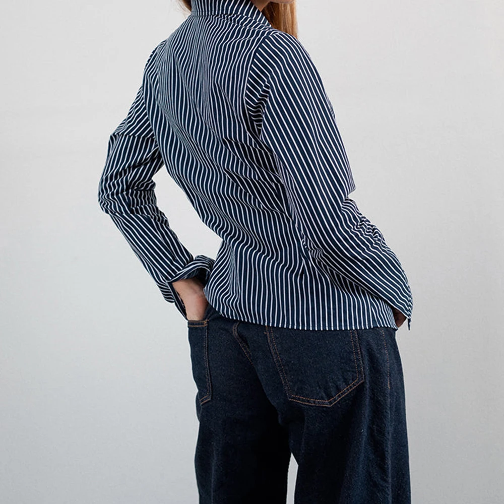 

Women Autumn y2k Vintage Striped Print Basic Button Down Shirts Long Sleeve Lapel Collar Slim Fit Office Shirts Tops Streetwear