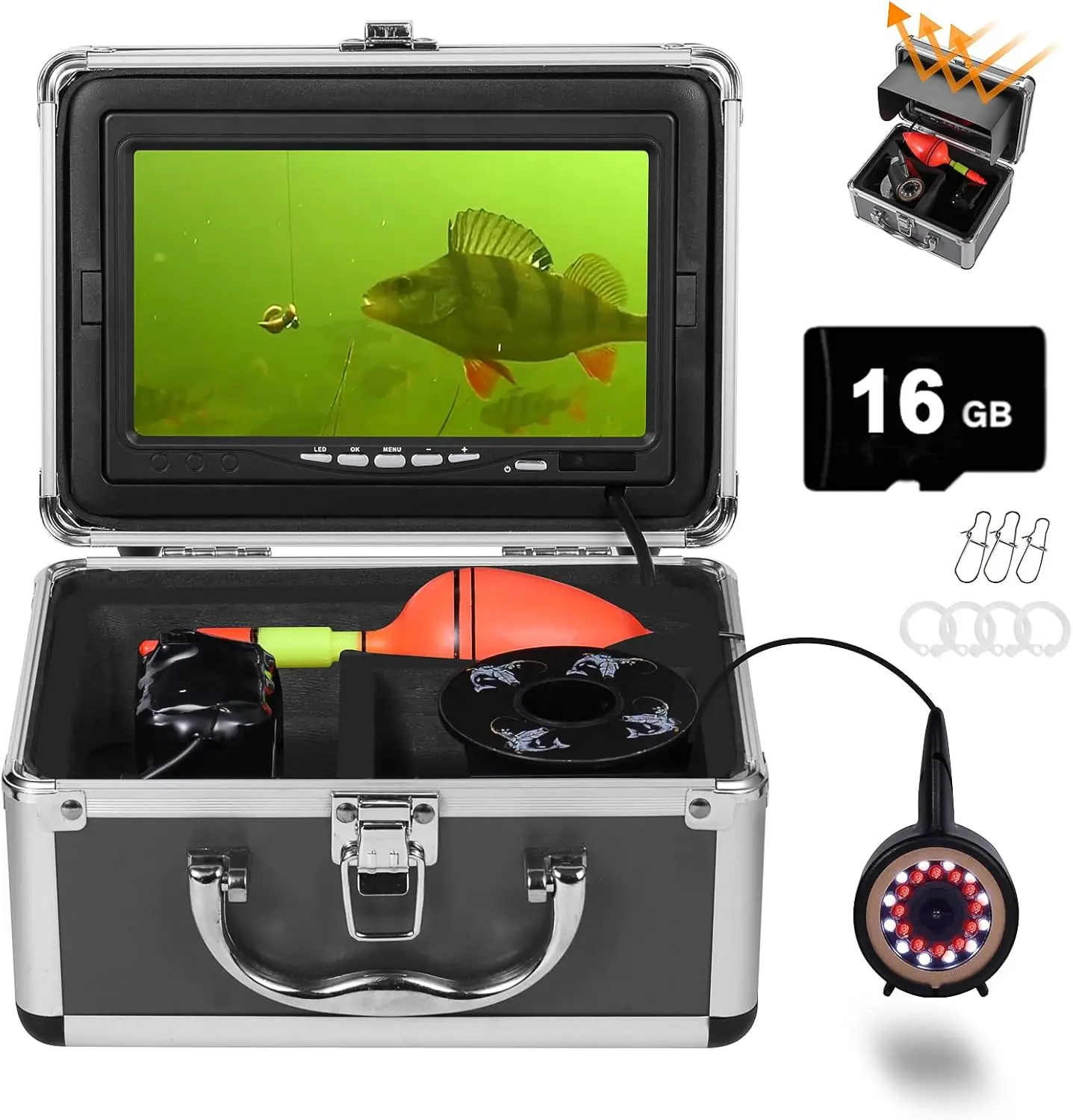 Underwater Fishing Camera w/DVR, 7'' Portable Ice Fishing Camera Underwater with IPS Monitor