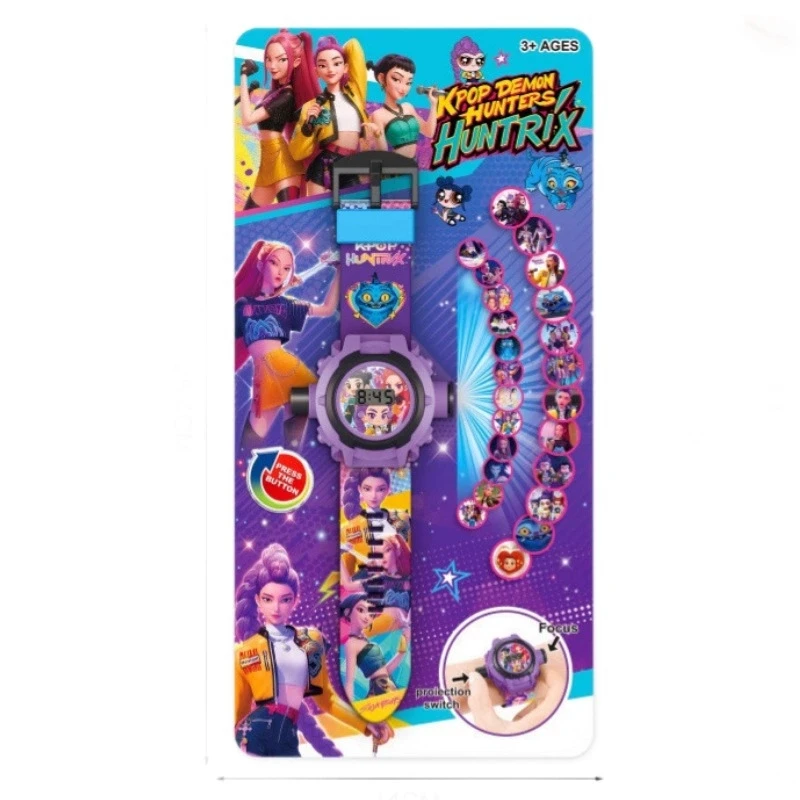kpop Witch Huntress Squad 24 Pattern 3D Projection Watch Sonic Action Figure Kids Flip Watch Projector Toy  Birthday Gift ﻿