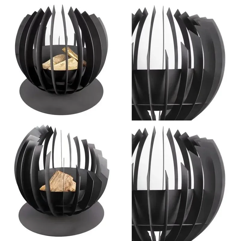 Outdoor Black Steel Brazier Hemispherical Fire Pit 55x54cm 1.5mm Thick Easy Assembly Wood Burning Garden Decoration