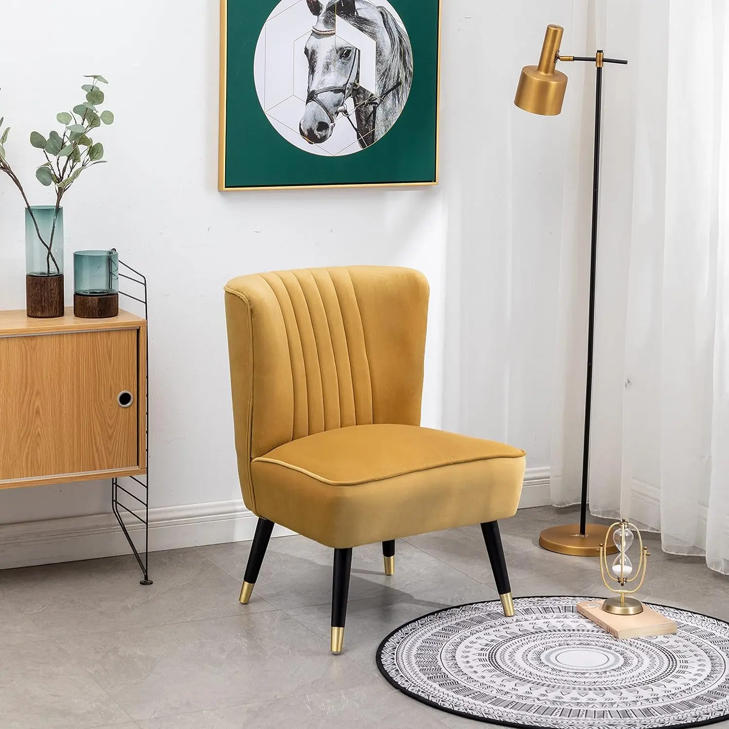 

Furniture Contemporary Velvet Upholstered Accent Chair, Gold