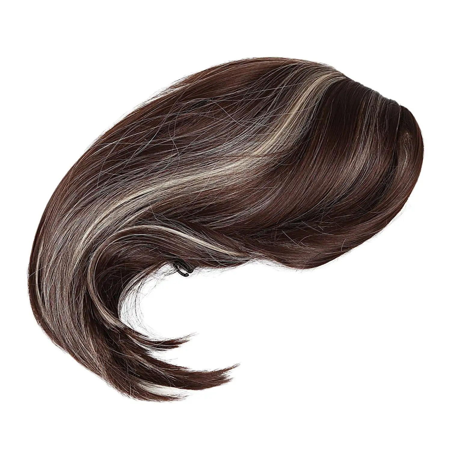 Peluca de Cosplay para mujer, pelo medio largo con flecos dorados mezclados + marrón