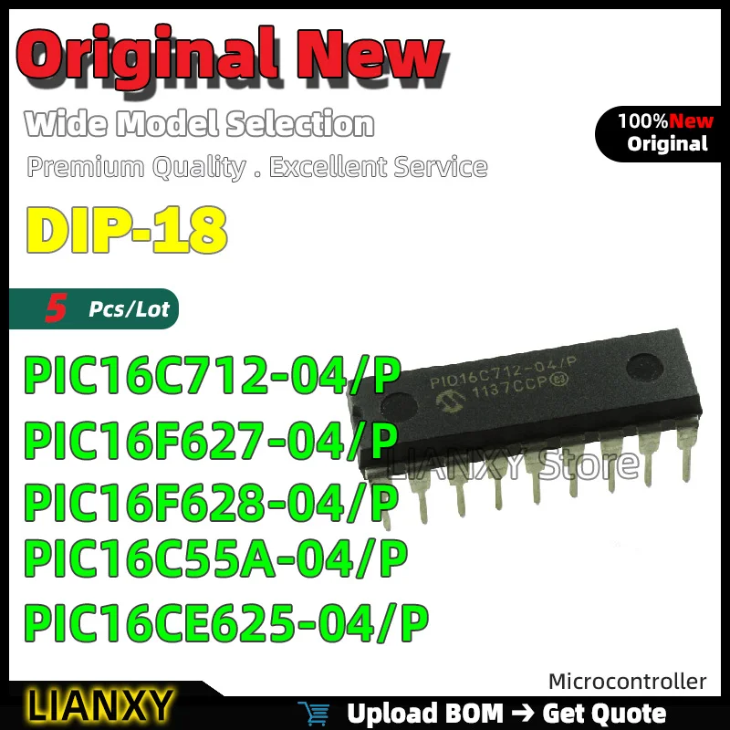 5pcs DIP-18 PIC16C712-04/P PIC16F627-04/P PIC16F628-04/P PIC16C55A-04/P PIC16CE625-04/P Microcontroller New Original