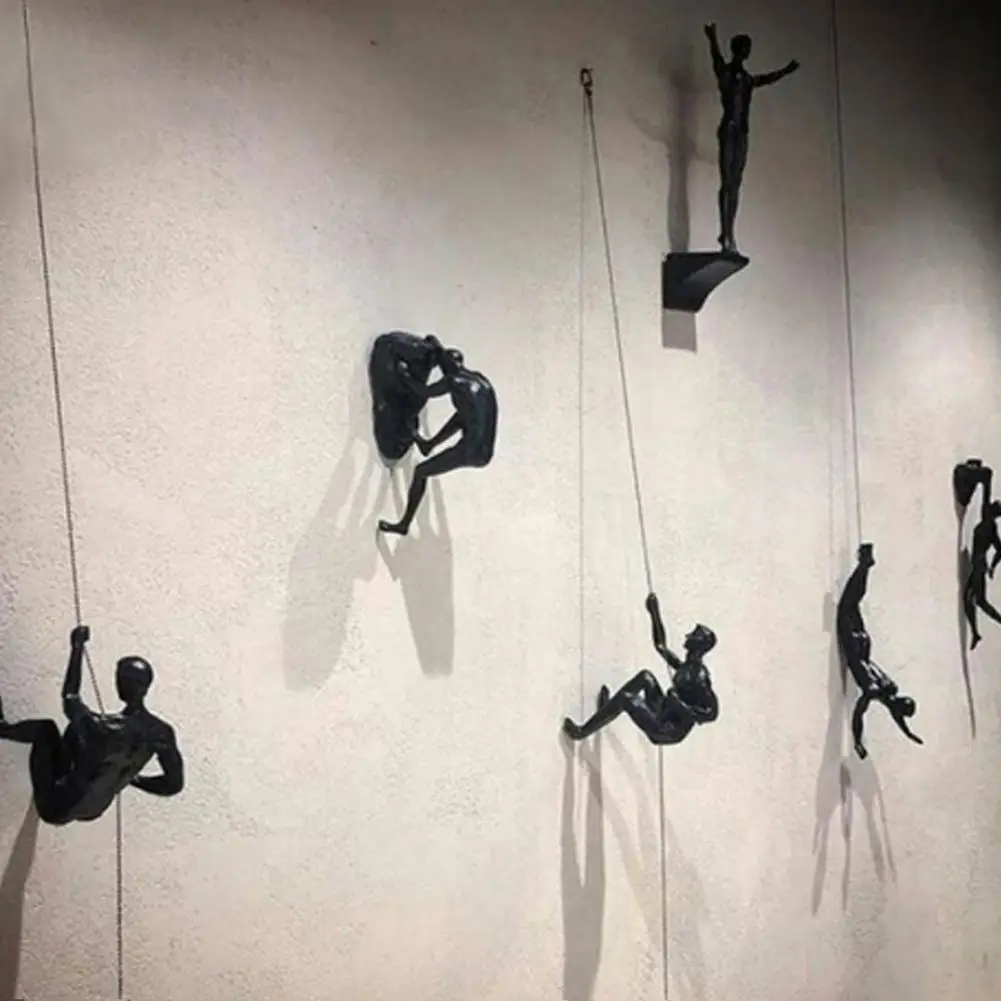 Colgante de pared de alambre de hierro para hombre, estatua creativa abstracta de resina, escalada en roca, estatua de decoración, personas