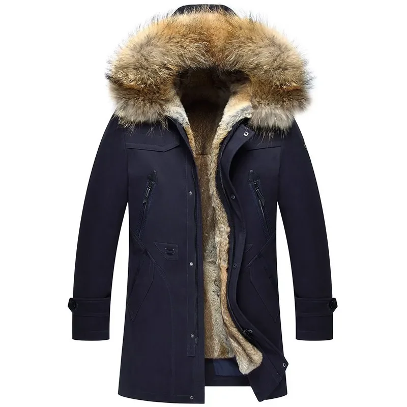 

Winter Men's Fur One Piece Detachable Inner Tank Men's Fur Medium Long Thickened Style Overcoming Coat Men's