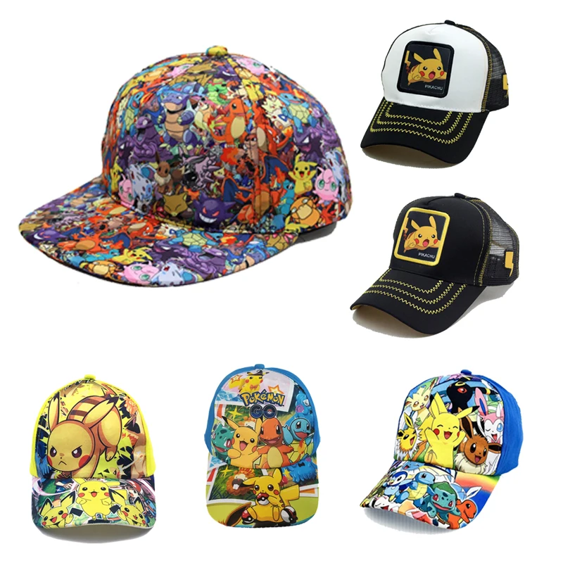 Pokemon Baseball Cap Pikachu Hat Pokemon Cosplay  Hip Hop Cap for Girl Boy Children kids Anime Figures Toy Gift Cartoon Hat