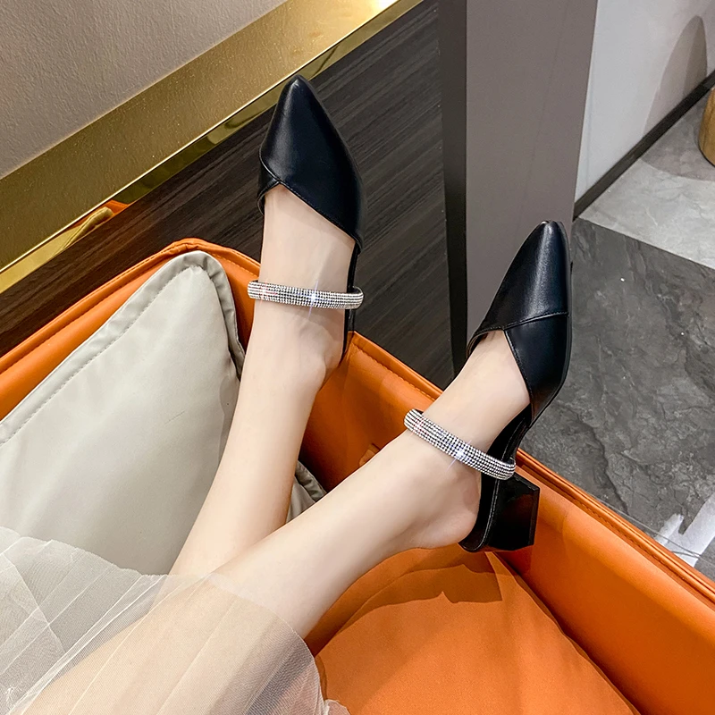 2026 New Comfortable Mid-Heel Women's Mule Shoes Designer Pointed Toe Slippers Elegant Summer Party High Heels Zapatilla Mujer view 5