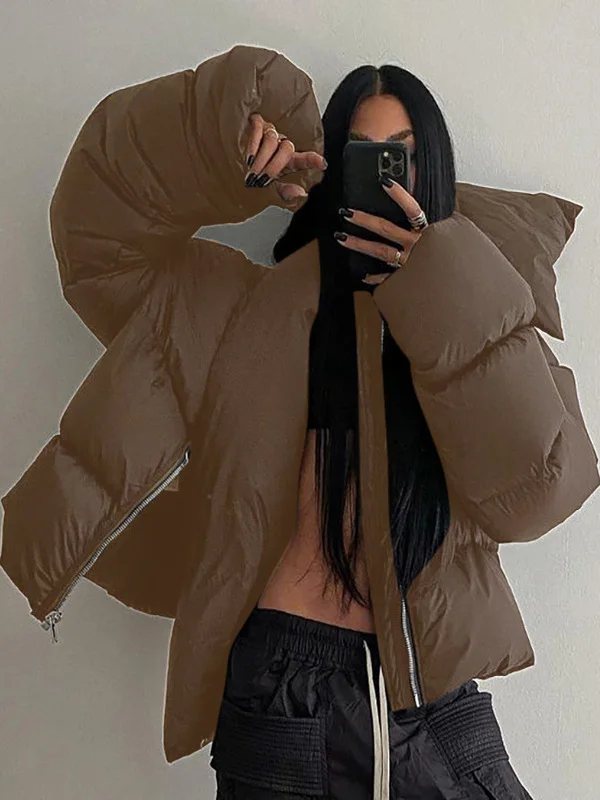 

Women's Cotton Jaet Autumn Winter High Collar Slim Fit Long Sve Casual Zipper Closure Coat Warm Knitted Faion Ladies' ...