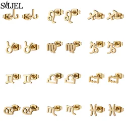 12 Constellation Jewelry Stainless Steel Zodiac Sign Earrings Aries Leo Taurus Aquarius Scorpio Ear Studs Lovers Valentine Gifts