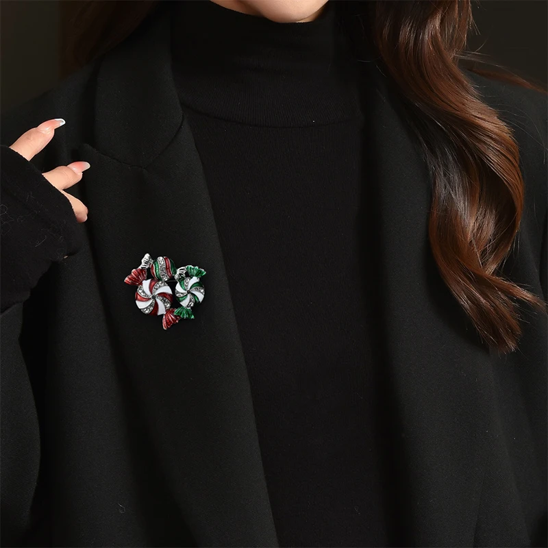 Fashion Rhinestone Colorful Christmas Candy Brooch For Women Clothing Coat Jewelry Accessories Gifts