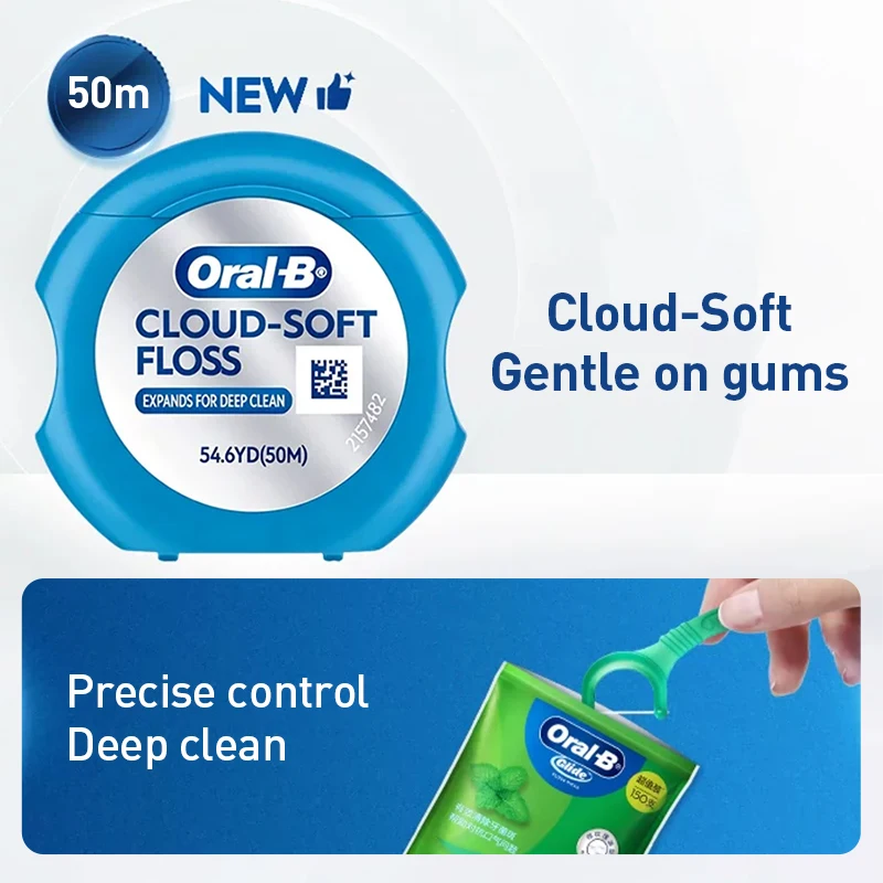 Oral-B XYG050 Dental Floss Expanding Soft Flat Tough Gentle Gum Care for Wide Gaps Gum Recession Food Trap 50m Easy Slide Travel
