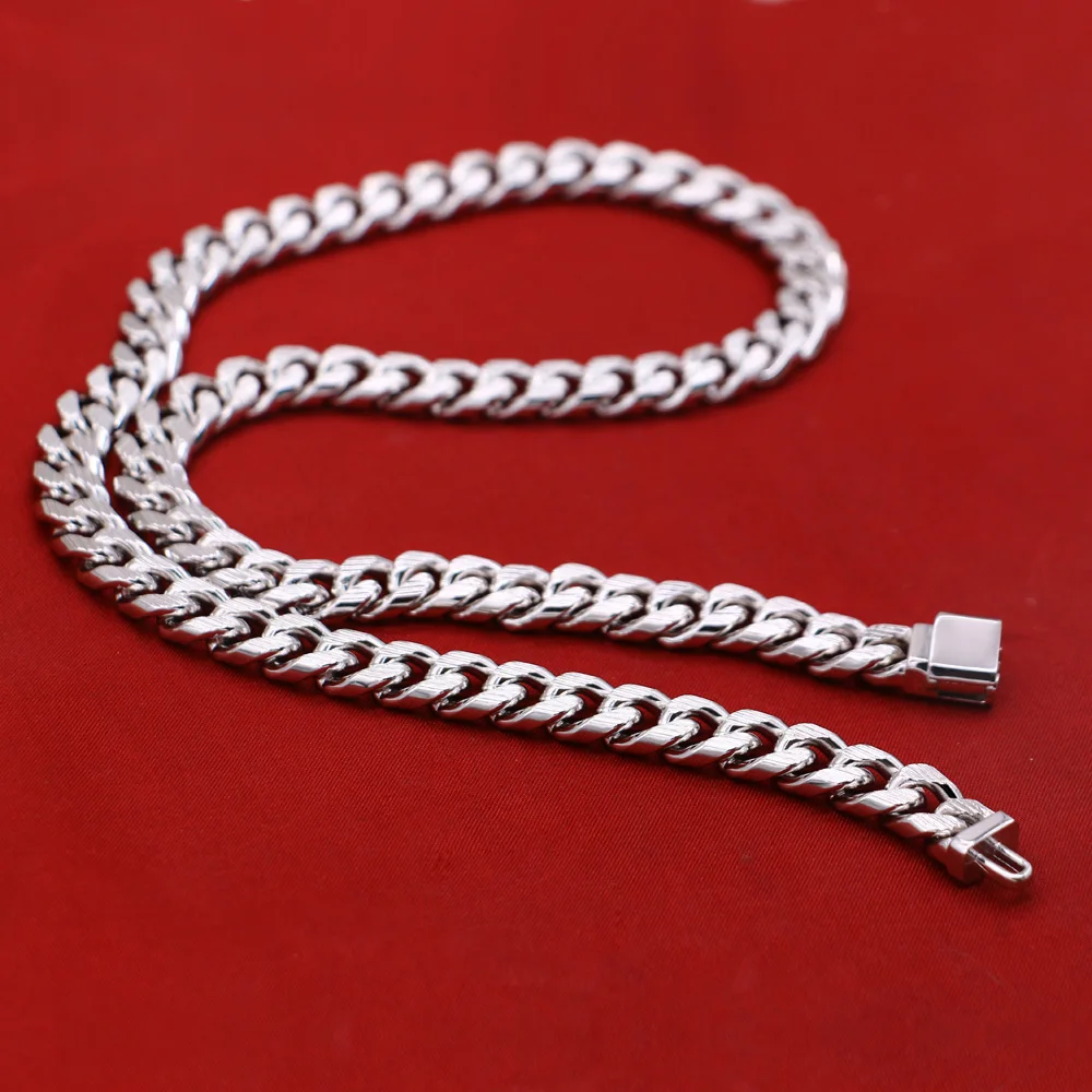 Men's Punk Hip Hop 925 Sterling Silver 10mm Cuban Link Chain Choker Necklace Trendy Jewelry Accessory for Party Streetwear Gift