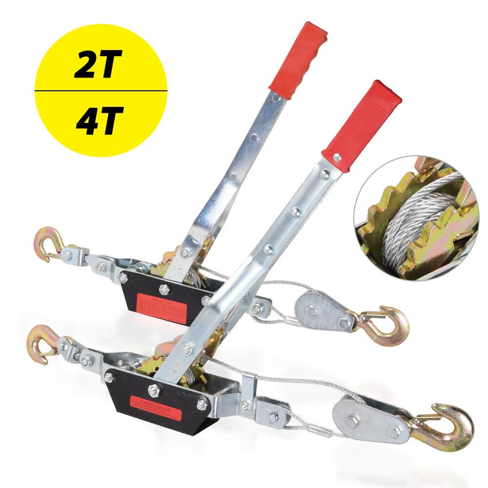 Tirador manual de cable de acero 2T/4T con doble gancho, tensor de cable de acero, tirador de engranajes manual para remolque de coches, maquinaria agrícola, aparejos industriales, tirado en sitios de construcción, estiramiento de carga, herramienta de elevación tipo llave pequeña, gancho de seguridad para tirador de cable de alta resistencia