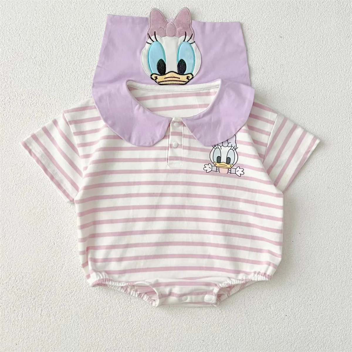 Cartoon Donald Duck Daisy Triangle Wrap Fanny Coat Striped Navy Collar Style Cute Boy and Girl Baby Summer Fashion Clothes