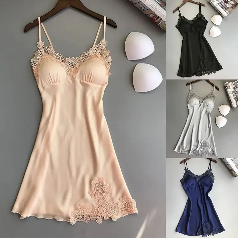 

Sexy Pajamas Women's Silk Suspender Nightdress Ladies Spring and Summer Ice Silk Thin Halter Home Service Satin Night Dresses