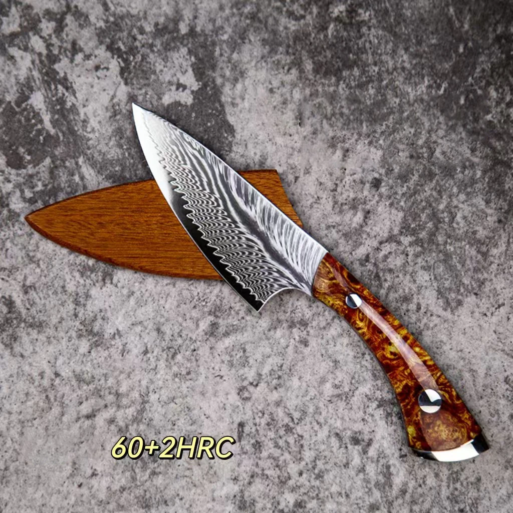 4.3 Inch Utility Knife With Wood Cover Acrylic Handle 67 Layers Damascus Steel VG10 Blade Cleaver Slicing Barbecue Kitchen Knife