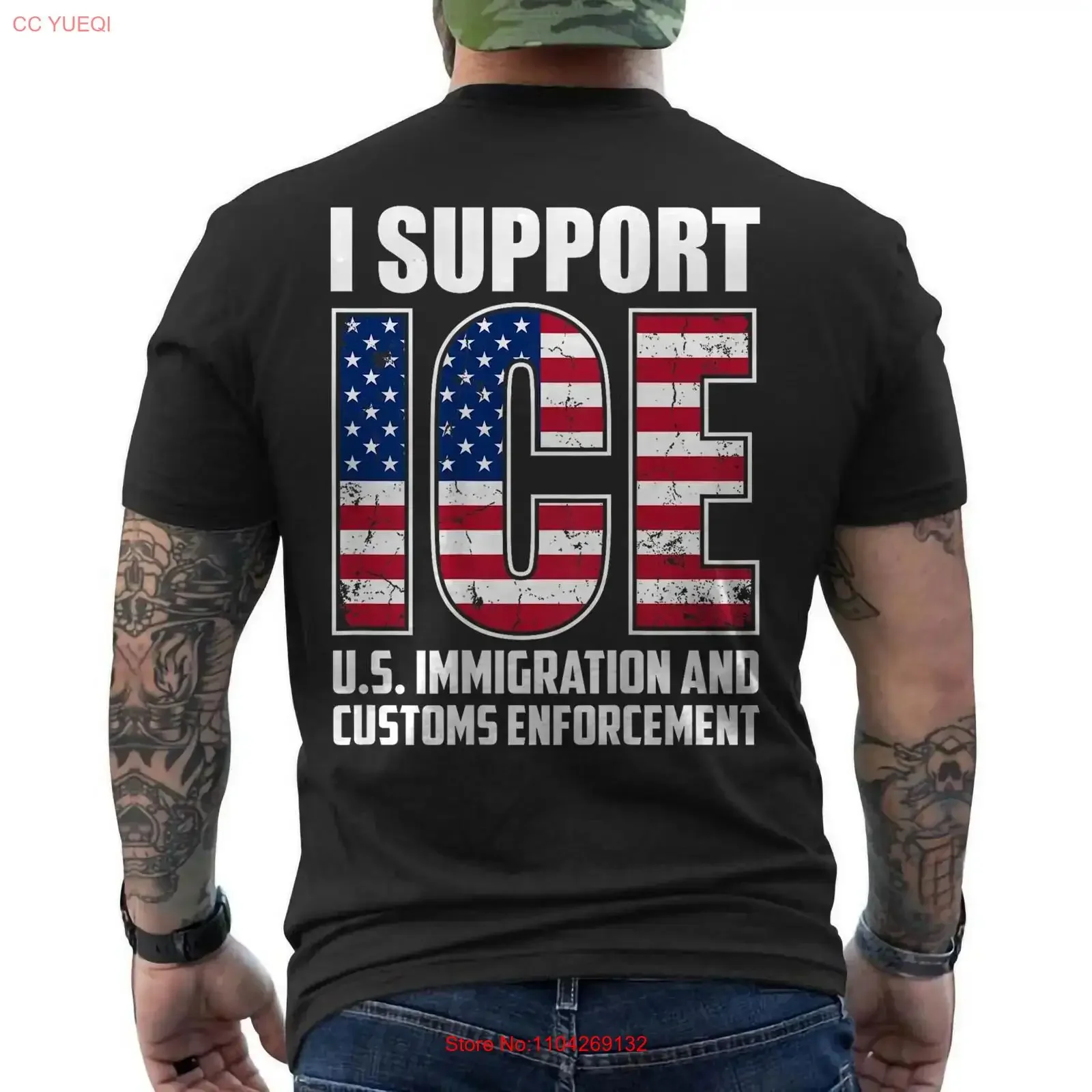 I Support ICE T Shirt Immigration Officers American Flag Vintage ON BACK long or short sleeves vintage Washed