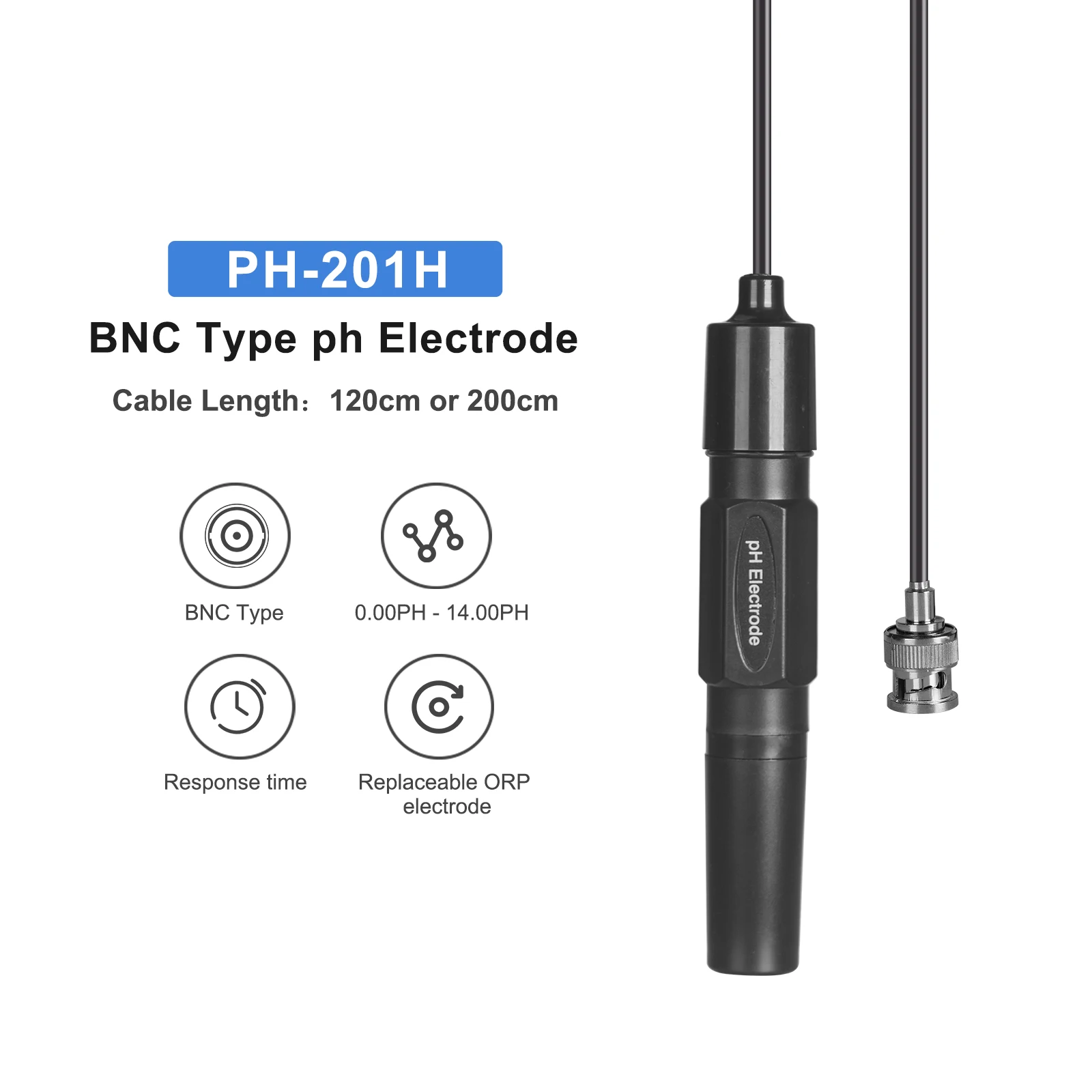 Professional Laboratory Electrode Aquarium Hydroponic Laboratory pH Electrode Probe BNC Controller Meter Connector 1.2m/2m Cable