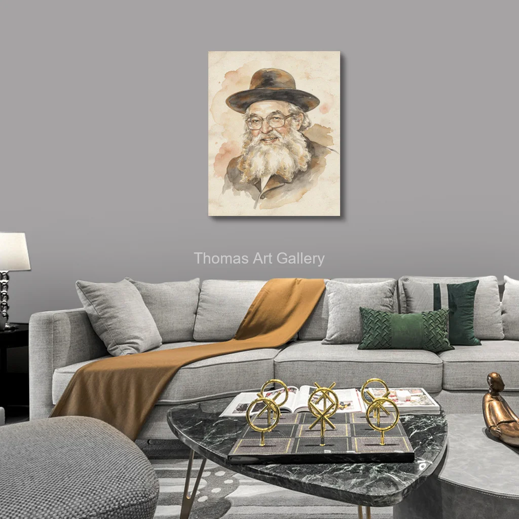 Framed Canvas Wall Art Rabbi Samson Raphael Hirsch Portrait HD Spraying Painting Watercolor Modern Orthodox Jewish Scholar Decor