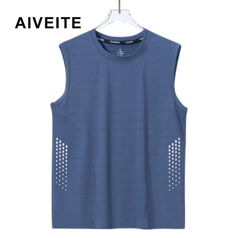 AIVEITE Men's Quick Dry Athletic Sleeveless Tank Top Ice Silk Cooling Breathable Sports singlets Gym Running Casual Wear