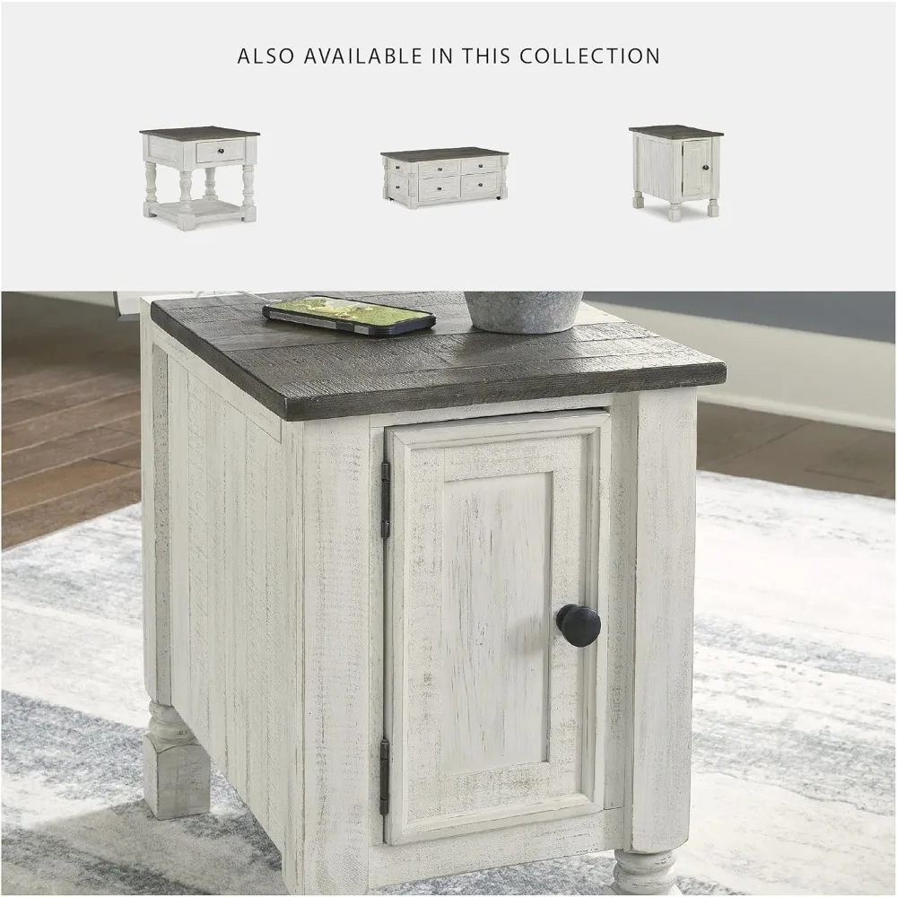 طاولة جانبية لكرسي الريف على الطراز الفرنسي من أشلي هافالانس باللون الأبيض والرمادي