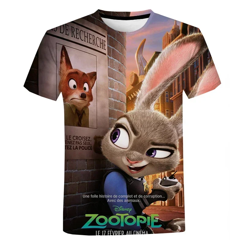 Disney cartoon Officer Rabbit 3D printed short sleeve casual summer kids quick drying Breathable street kids T-shirt top