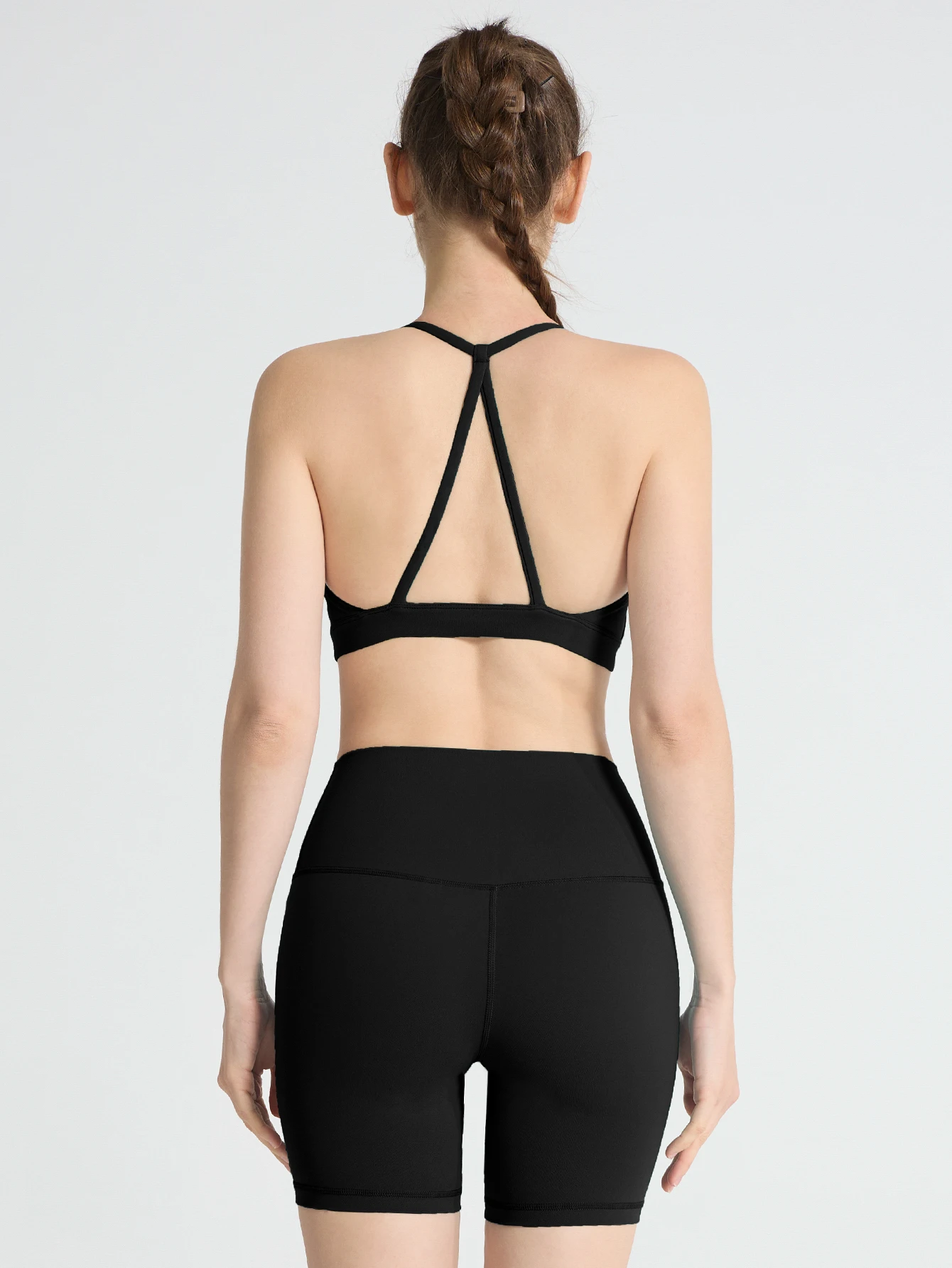 2-teiliges Yoga-Set Dreieckiges Rückenfreies BH-Top Hochgeschnittene Gym-Sportshorts Fitness Lauf Freizeit Yoga-Sportset