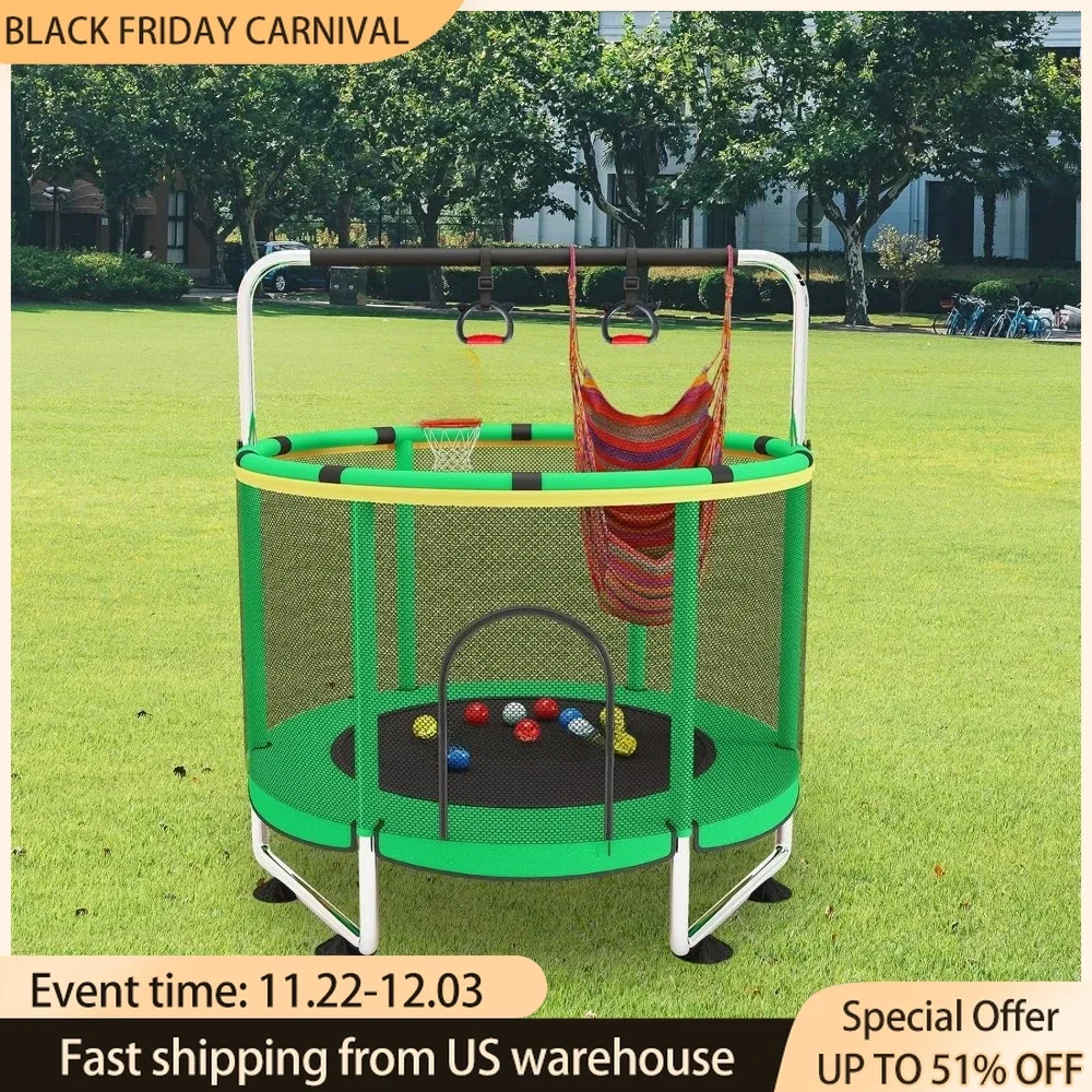 Trampoline with Basketball Hoop for Kids, Indoor and Outdoor, 440lbs, Baby Toddler, Enclosure Trampoline