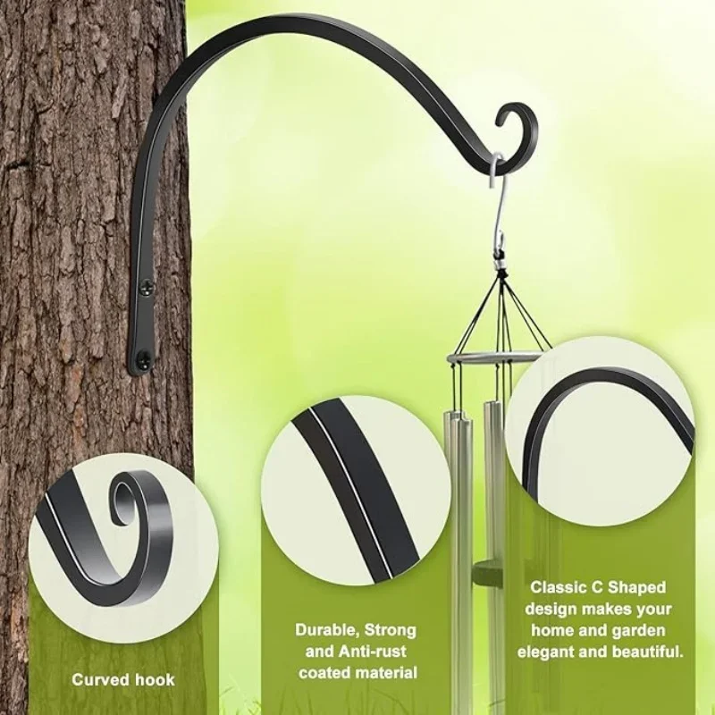 2 Pack 12 Inch Hanging Plant Bracket Wall Hooks Decorative Plant Hangers for Outdoor Bird Feeders, Wind Chimes Plant Baskets