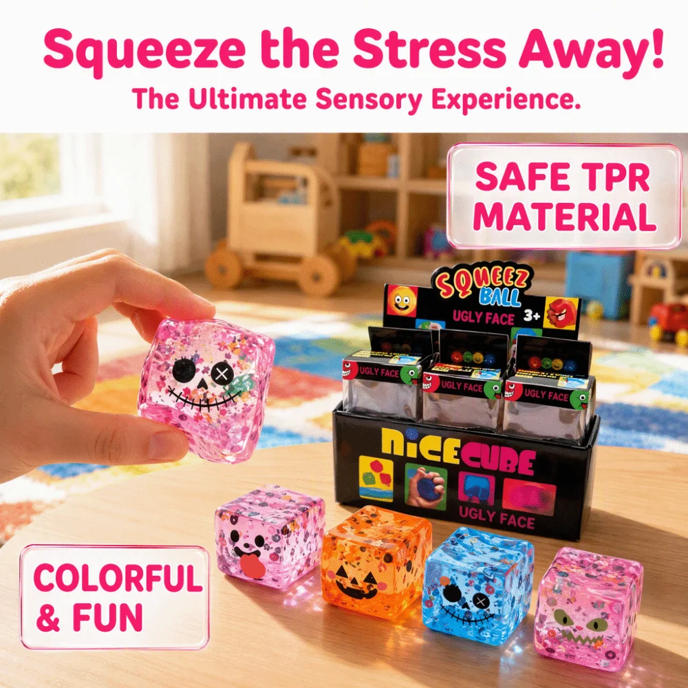 Soft Maltose Squishy Cartoon Face Slow Rising Ice Cube Transparent Design Tactile Block Stress Reliever Yoga Mindfulness
