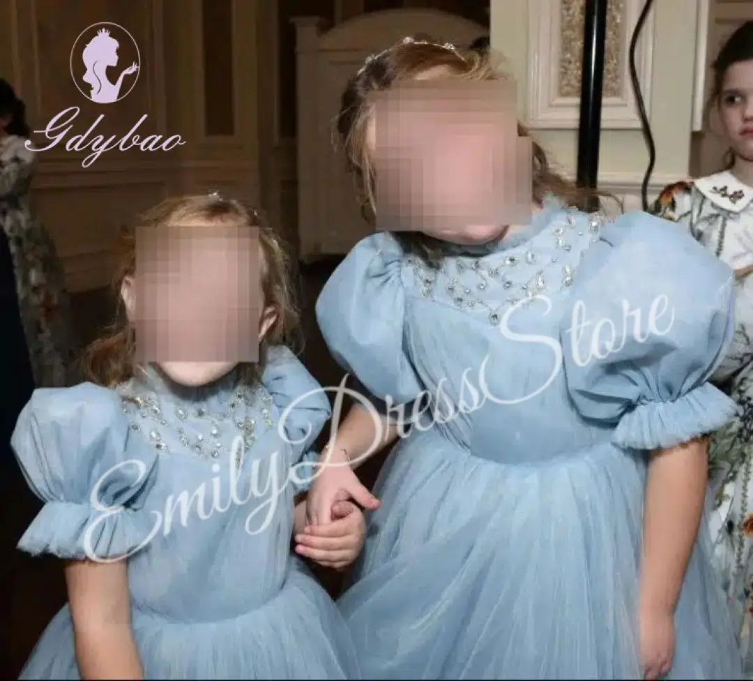 فساتين فتاة الزهور الأنيقة المخصصة لحفلات الزفاف بطول الأرض من التول المنتفخ لحفلات أعياد الميلاد الأولى