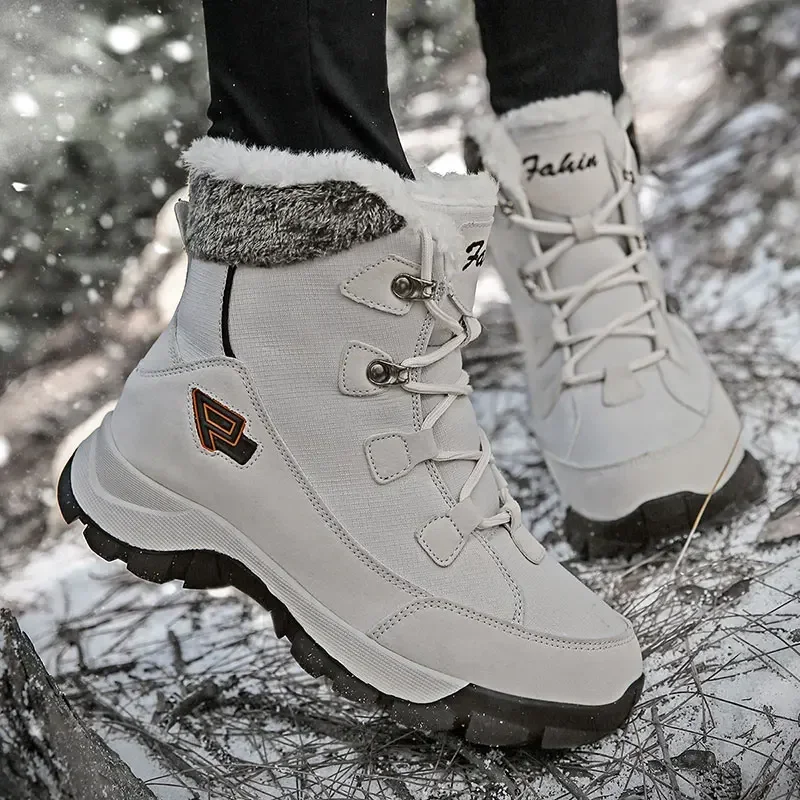 2023 New Winter Boots Men Hiking Boots Outdoor Waterproof Snow Boots Men Warm Fur High-top Sports Casual Cotton Shoes Non-slip