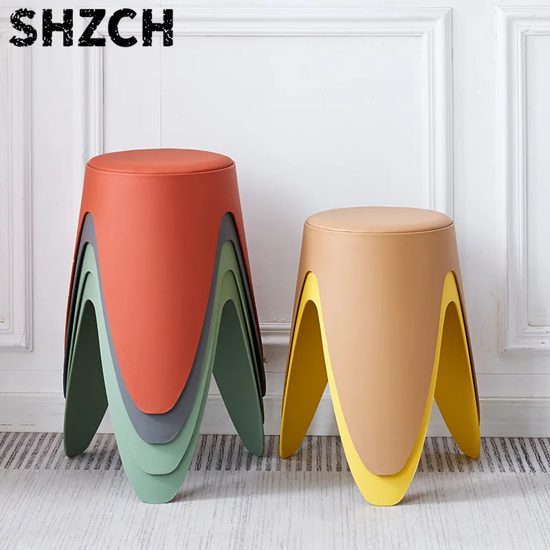 Plastic Stool Thickened Household Extra Thick Modern Simple Stackable Stacked Sedentary Comfortable Chair High Round Bench