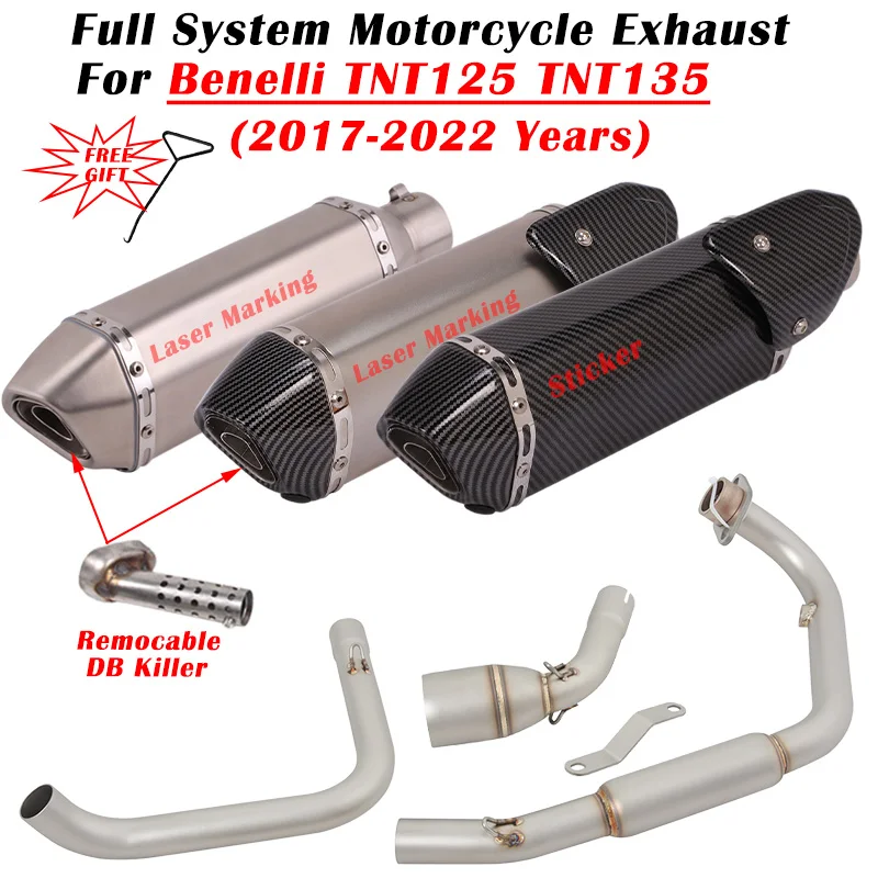 

For Benelli TNT125 TNT135 2017 - 2019 2020 2021 2022 Motorcycle Exhaust Escape Modified Full System Muffler With Heat Shield