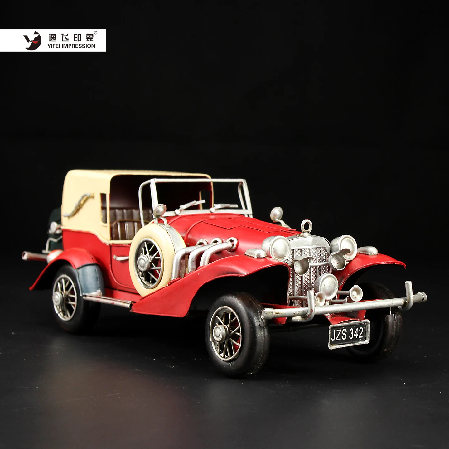 Vintage Red Convertible Car Model Handmade Iron Classic Vehicle Figurine Retro Home Office Desk Decor Gift for Car Lovers