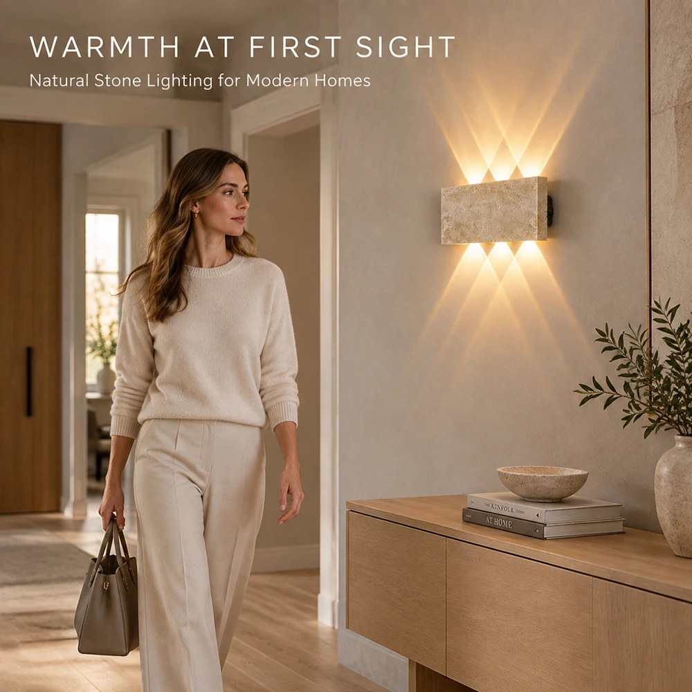 Natural Travertine LED Wall Lamp Waterproof Up Down Sconce Modern Wabi Sabi Porch Light for Indoor Outdoor Corridor Living Room