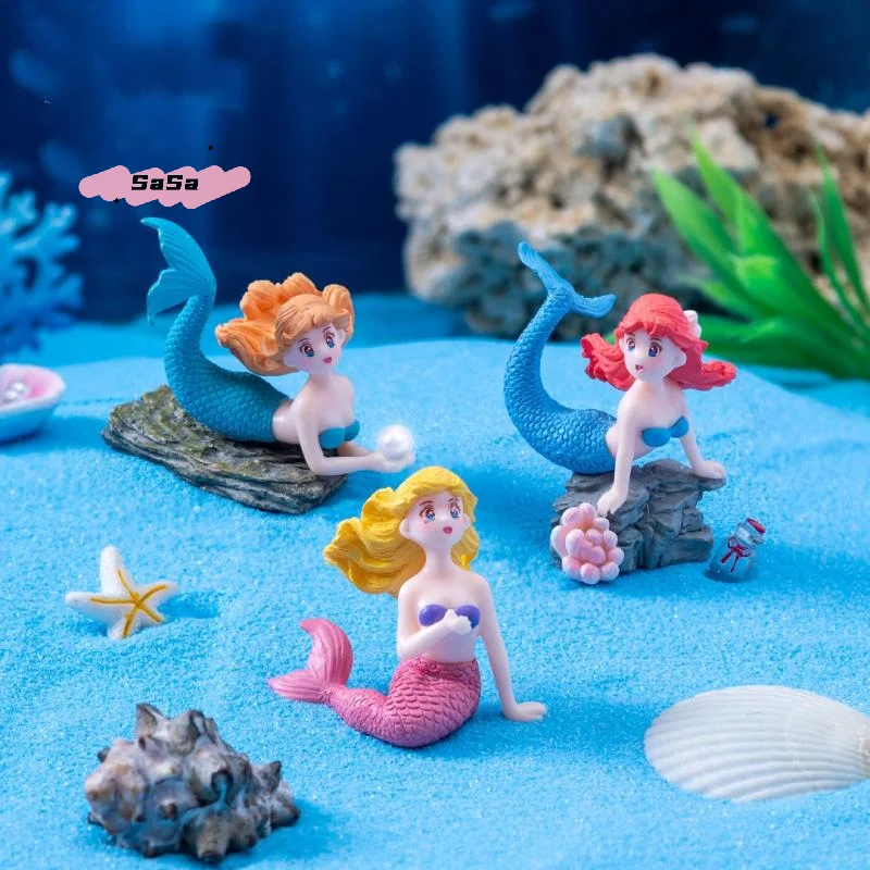 S-4-teiliges Set Kawaii Riff-Meerjungfrau-Puppe Aquarium-Dekorationen Ornamente Heim-Deko Niedlicher Torten-Topper Spielzeug Geschenk DIY-Dekoration